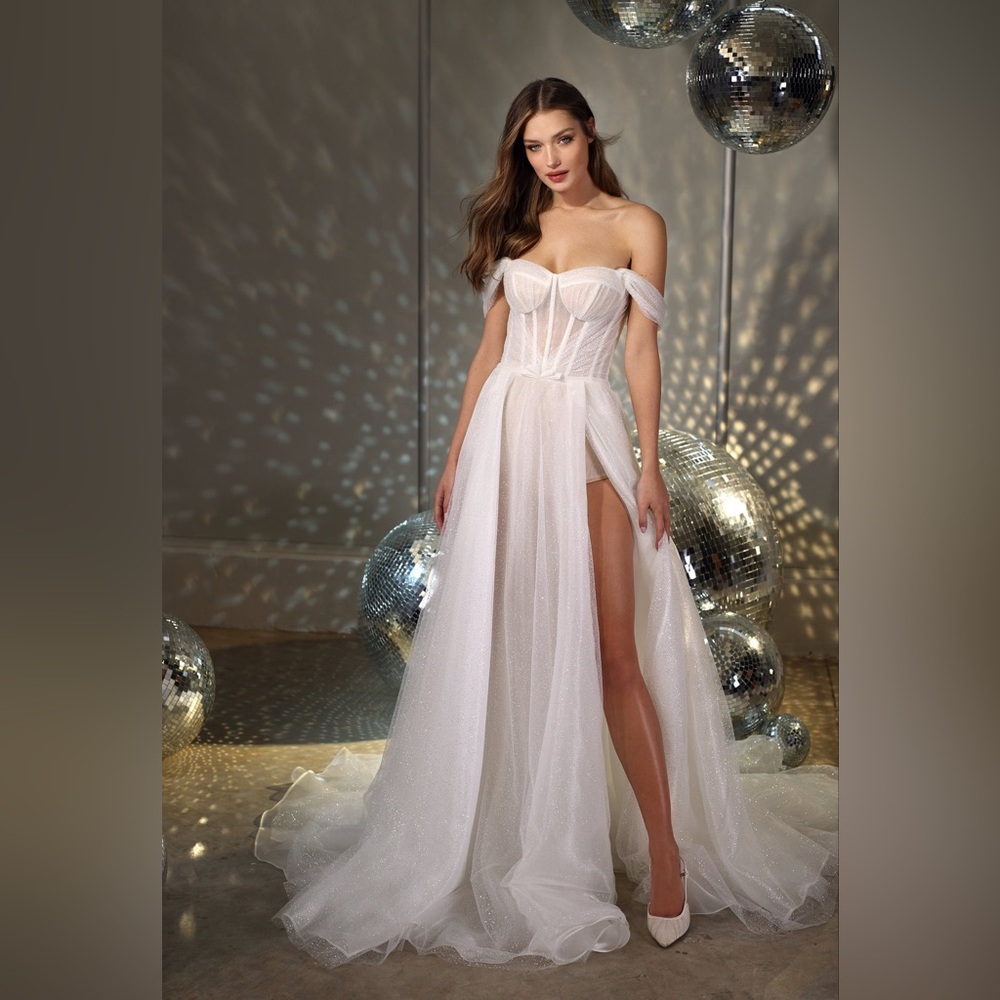 Galia Lahav GLOW off-the-shoulder sparkle high slit wedding gown EU42/US4